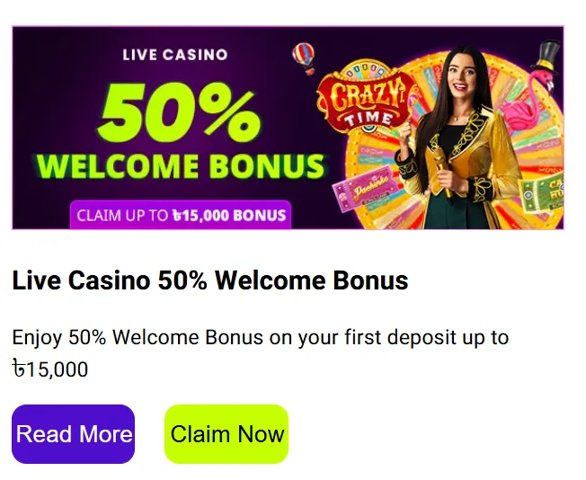 Live Casino 50% Welcome Bonus bigtaka
